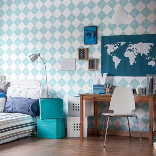 Blue and White Checkers Geometric Peel and Stick Removable Wallpaper 360a