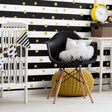 Black and Gold Striped Peel and Stick Removable Wallpaper 3769