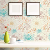 Blue and Beige Textured Floral Peel and Stick Removable Wallpaper 2990