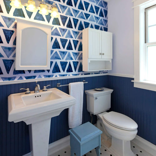 Blue and White Triangles Geometric Peel and Stick Removable Wallpaper 0669