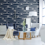 Blue and White Line Nautical Peel and Stick Removable Wallpaper 4121