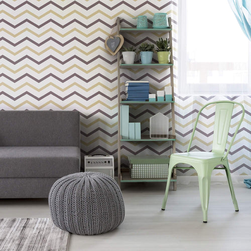 Beige and Charcoal Chevron Peel and Stick Removable Wallpaper 5502