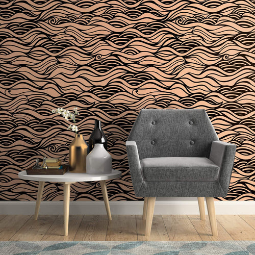 Black and Beige Lines Nautical Peel and Stick Removable Wallpaper 1565