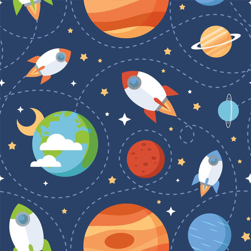 Blue and Brown Space Children Peel and Stick Removable Wallpaper 0565