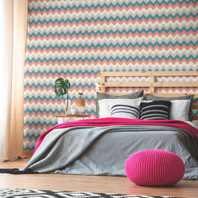 Beige and Blue Chevron Peel and Stick Removable Wallpaper 6401