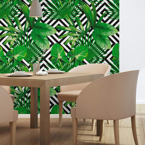 Black and Green Trellis Floral Peel and Stick Removable Wallpaper 2062