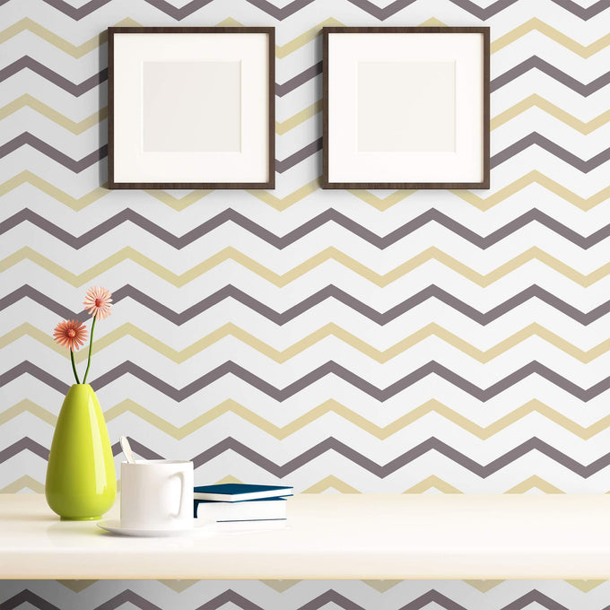 Beige and Charcoal Chevron Peel and Stick Removable Wallpaper 5502