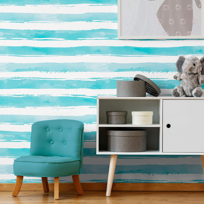 Blue and White Striped Peel and Stick Removable Wallpaper 0010