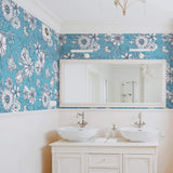 Blue and Emerald Watercolor Floral Peel and Stick Removable Wallpaper 0035