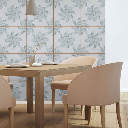 Blue Floral Tile Adhesive Peel and Stick Removable Wallpaper 030g