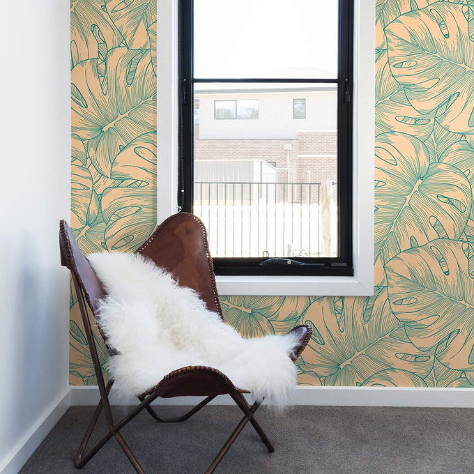 Blue and Beige Motif Floral Peel and Stick Removable Wallpaper 9959