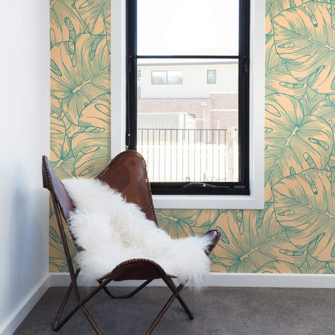 Blue and Beige Motif Floral Peel and Stick Removable Wallpaper 9959