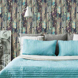 Aqua and Purple Rustic Wood Texture Peel and Stick Removable Wallpaper 3883