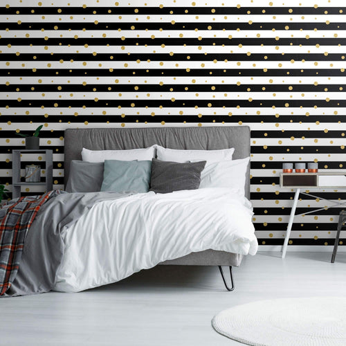 Black and Gold Striped Peel and Stick Removable Wallpaper 3769