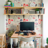 Blue and Red Travel Themed Peel and Stick Removable Wallpaper 5029