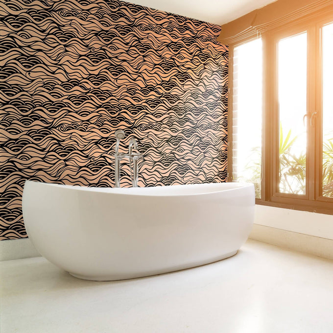 Black and Beige Lines Nautical Peel and Stick Removable Wallpaper 1565