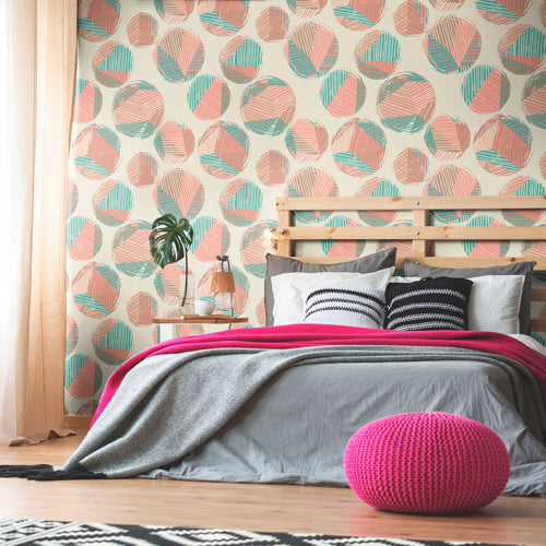 Beige and Green Geometric Teens Peel and Stick Removable Wallpaper 5986
