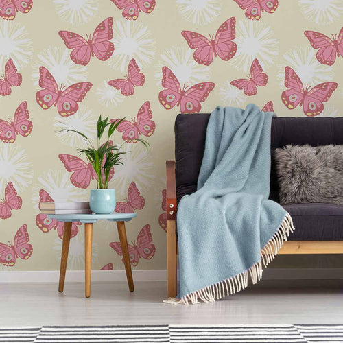 Pink Butterfly Peel and Stick Removable Wallpaper 9894