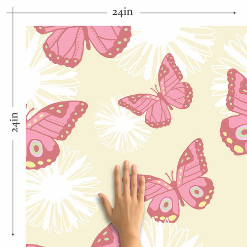 Pink Butterfly Peel and Stick Removable Wallpaper 9894