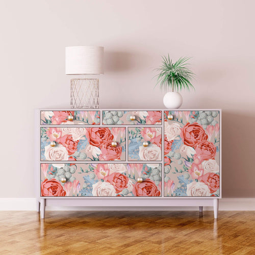Blue Vintage Flower Peel and Stick Removable Wallpaper 0578