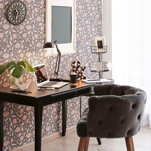 Purple Contemporary Floral Peel and Stick Removable Wallpaper 4445