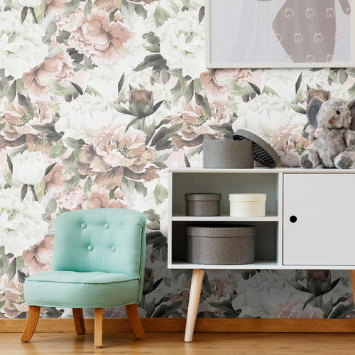 White and Pink Flower Peel and Stick Removable Wallpaper 8983
