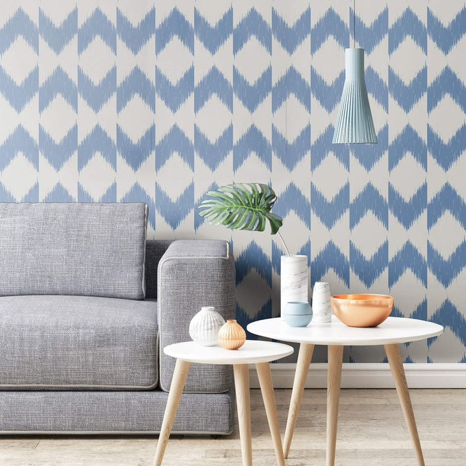 Blue Ikat Geometric Peel and Stick Removable Wallpaper 5475