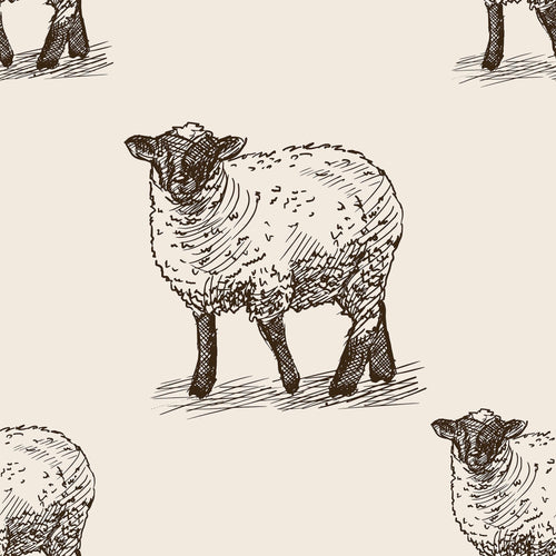 Off White Sketched Animal Peel and Stick Removable Wallpaper 6396
