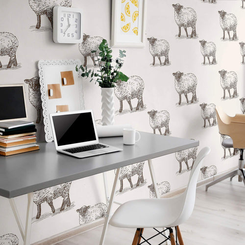 Off White Sketched Animal Peel and Stick Removable Wallpaper 6396