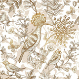 Tan Floral Animal Peel and Stick Removable Wallpaper 2574