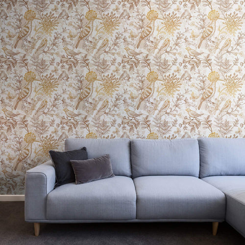 Tan Floral Animal Peel and Stick Removable Wallpaper 2574