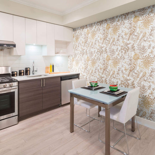 Tan Floral Animal Peel and Stick Removable Wallpaper 2574