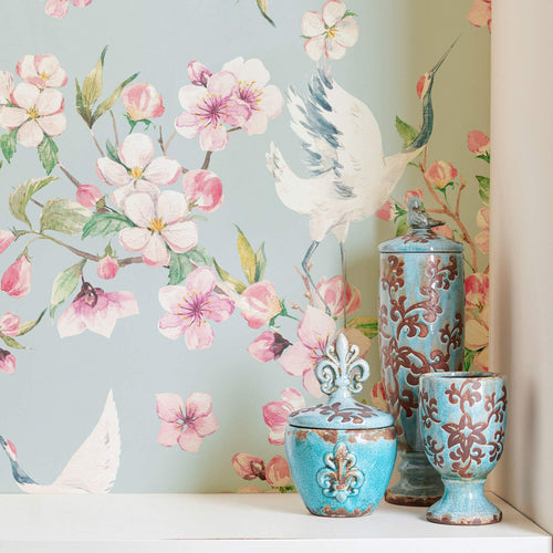 Blue Japanese Animal Peel and Stick Removable Wallpaper 7588