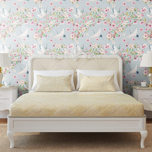 Blue Japanese Animal Peel and Stick Removable Wallpaper 7588