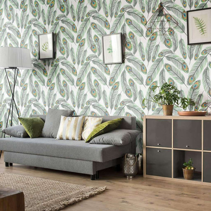 White and Turquoise Bird Animal Peel and Stick Removable Wallpaper 2797