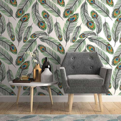 White and Turquoise Bird Animal Peel and Stick Removable Wallpaper 2797