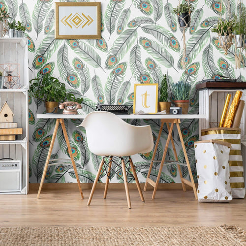 White and Turquoise Bird Animal Peel and Stick Removable Wallpaper 2797