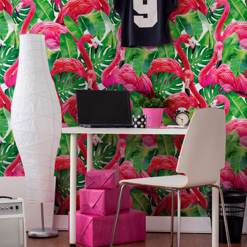 Green and Fuchsia Bird Animal Peel and Stick Removable Wallpaper 3044