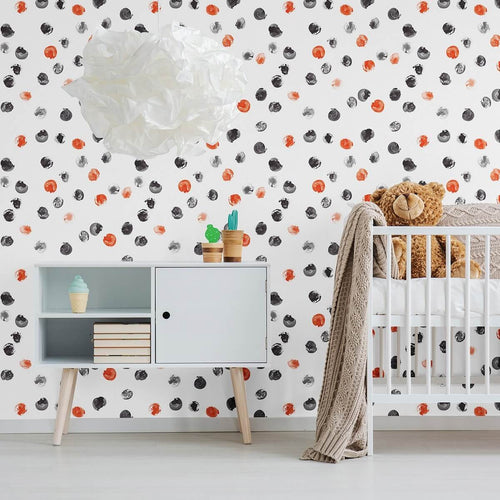 Orange and Black Circles Baby Peel and Stick Removable Wallpaper 6268