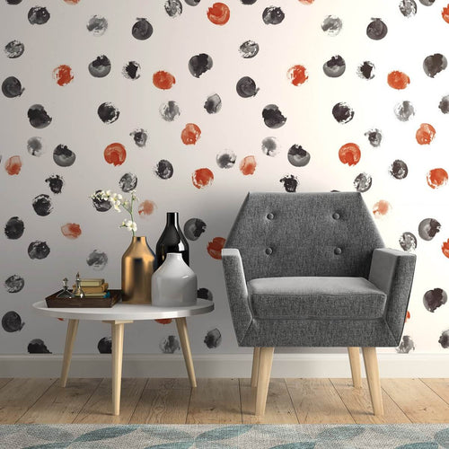 Orange and Black Circles Baby Peel and Stick Removable Wallpaper 6268