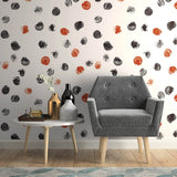 Orange and Black Circles Baby Peel and Stick Removable Wallpaper 6268