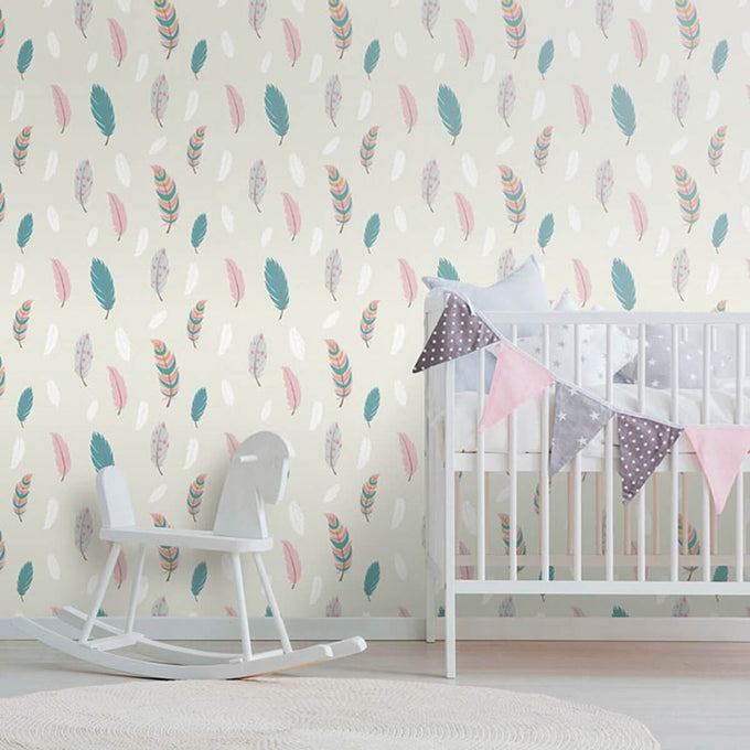 Cream and Teal Animals Baby Peel and Stick Removable Wallpaper 0156