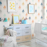 White and Orange Boats Baby Peel and Stick Removable Wallpaper 6023