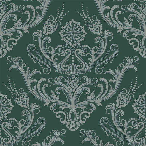Green Damask Basic Peel and Stick Removable Wallpaper 6296