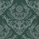 Green Damask Basic Peel and Stick Removable Wallpaper 6296