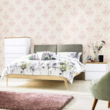 Creamy Beige Damask Basic Peel and Stick Removable Wallpaper 2413