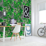 Black and Green Trellis Floral Peel and Stick Removable Wallpaper 2062