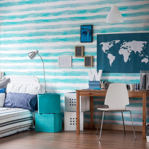Blue and White Striped Peel and Stick Removable Wallpaper 0010