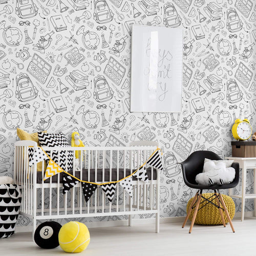 Black and White School Children Peel and Stick Removable Wallpaper 9826