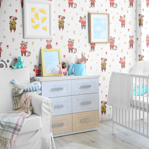 Green and Red Animals Children Peel and Stick Removable Wallpaper 0340